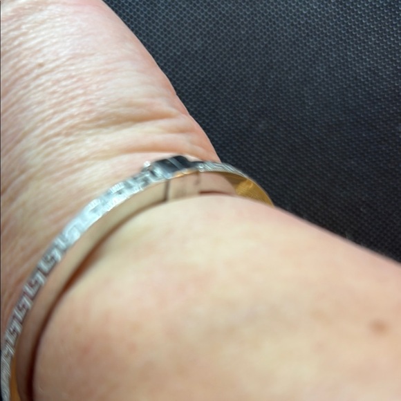 Greek Key Oval Hinged Bangle Bracelet Silver Plate - Picture 5 of 5